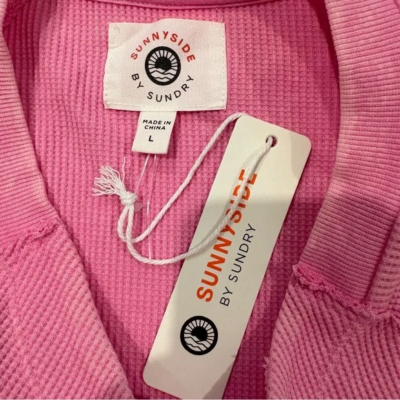 Sunnyside by SUNDRY Pink Stonewashed Waffle Knit Pullover Top, Sz Lg - Picture 14 of 14